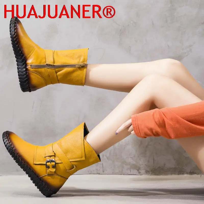 

Female Warm Genuine Leather Boots 2022 Autumn Winter Thick Sole Large Size Shoes Short Ankle Boots for Women Motorcycle Boots