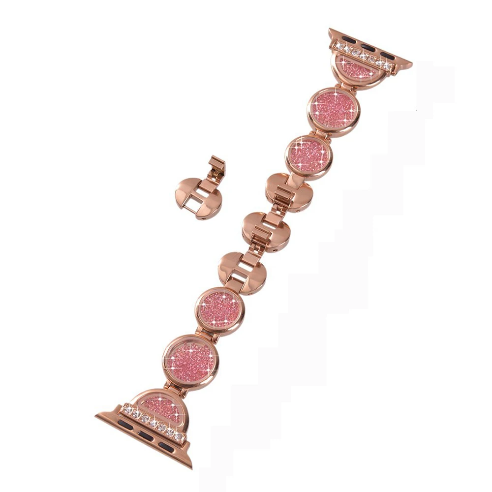 

Luxury Gemstone Quicksand Bracelet Stainless Steel Strap for Apple Watch 3 42mm 38mm Iwatch Series 6 5 4 40mm 44mm Diamond Strap