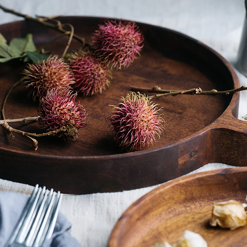 Деревянный поднос с ручкой из манго домашний деревянный для чайного столика в