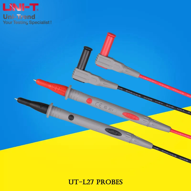 

UNI-T UT-L27 Probes; universal multimeter pen/double insulated wire/removable nib sheath/threaded/suitable for most multimeters