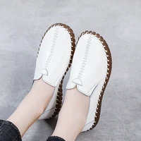 white autumn shoes for women genuine leather ballet flats moccasins womens breathable flat loafers woman wide feet shoes 2021