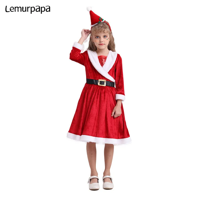 

2020 Рождественская одежда, детское платье Санта Клауса, Детские праздничные платья для девочек для косплея, цельнокроеный Детский костюм, но...