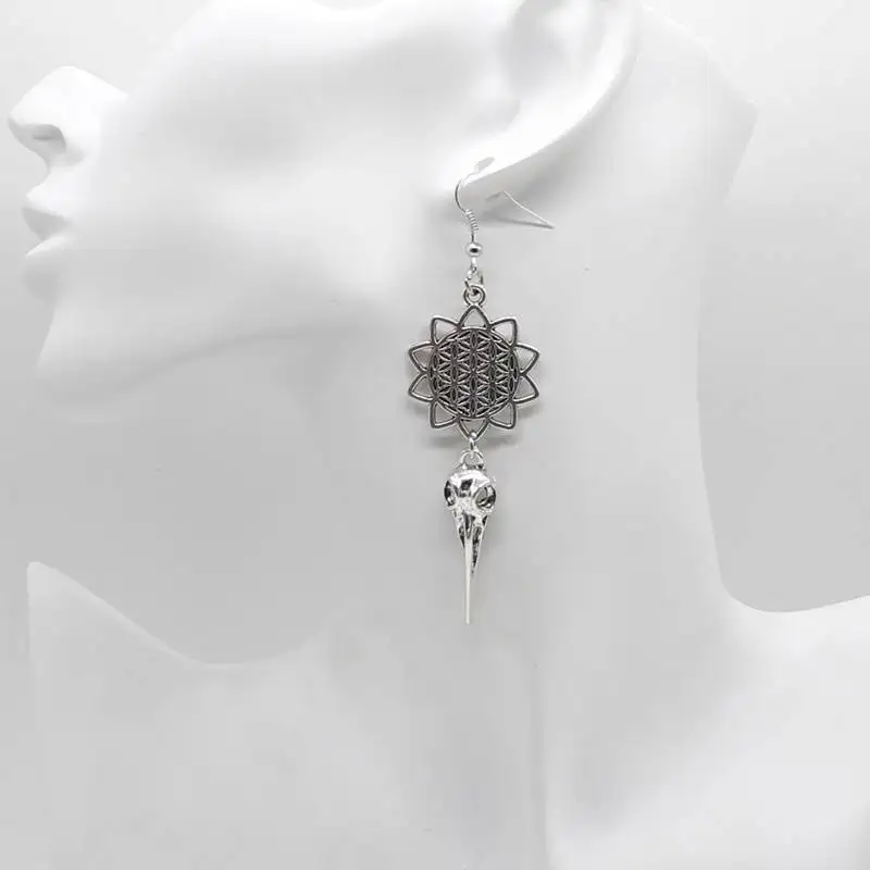 Птица Серьга с черепом ожерелье готический длинный кулон серьги ворона