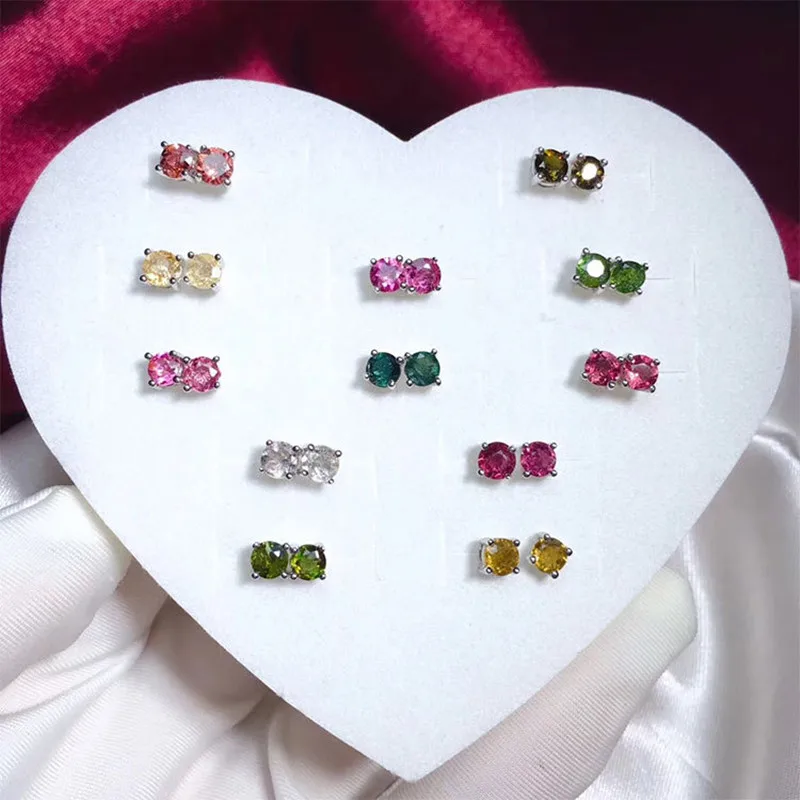 

100% 925 sterling silver natural tourmaline claw design gemstone Ear Studs earrings women's fine jewelry wholesale