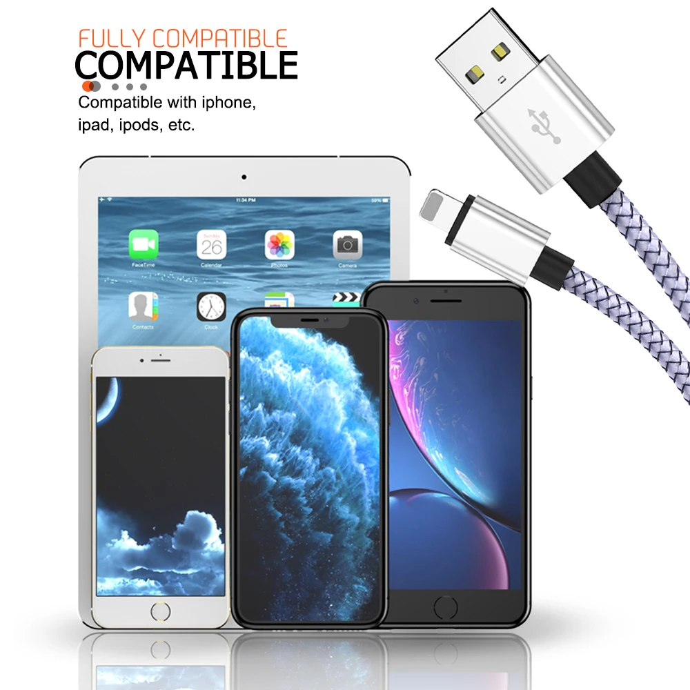 USB кабель зарядное устройство для iPhone XR 7 8 6 s 6s Plus X Xs Max 11 Pro 5S SE iPad Mini 4 провод быстрой