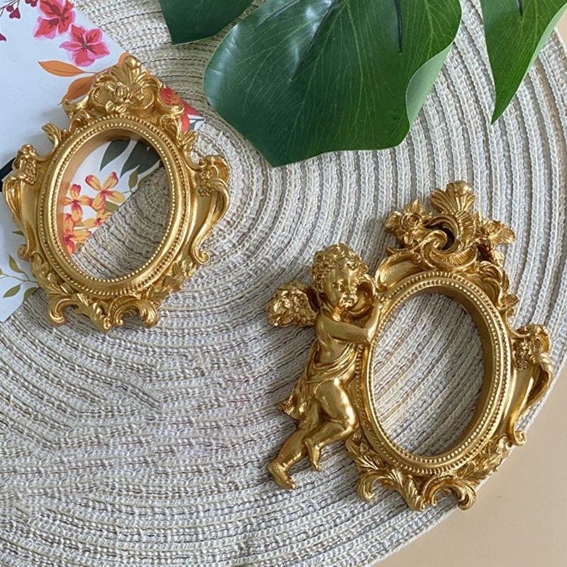 

European Retro Mini Picture Frame Photo Props, Golden Silver Photo Frame Decoration Personal Resin Pictures Frames Gifts
