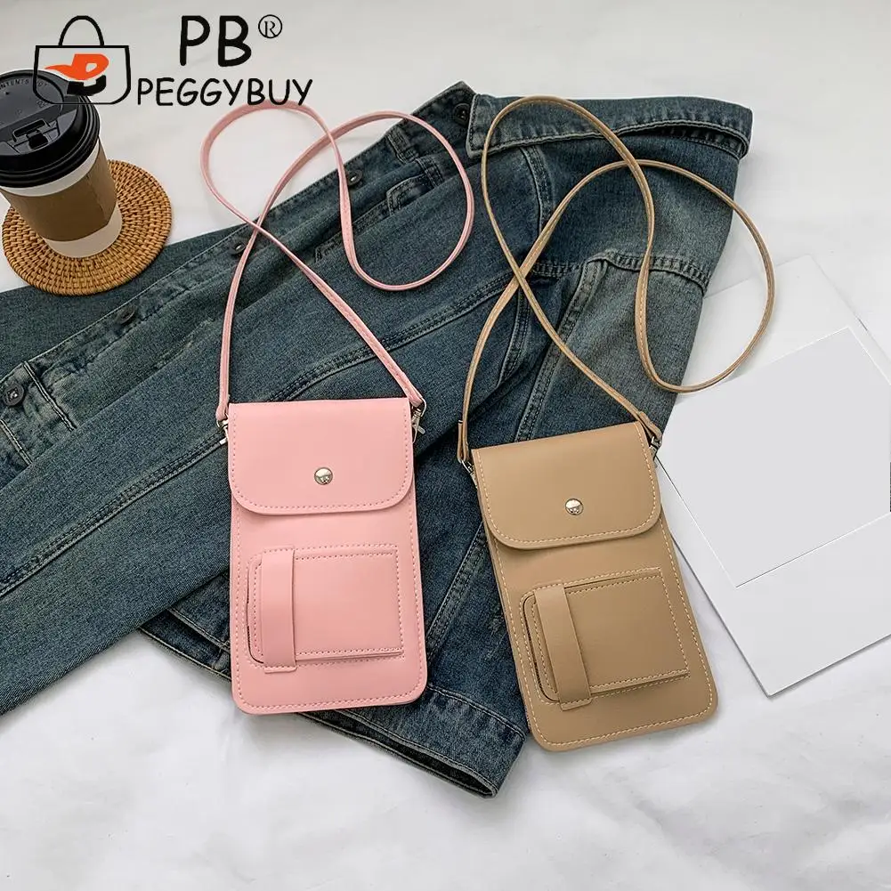 

2021 Hot Vintage Small Purse Ladies Handbags Women PU Touch Screen Cell Phone Flap Purse Solid Color Crossbody Bags