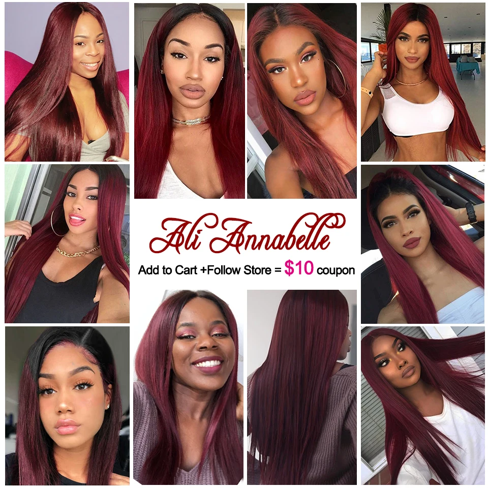 ALI ANNABELLE HAIR 1b/99j пучки человеческих волос Ombre с застежкой бразильские прямые волосы