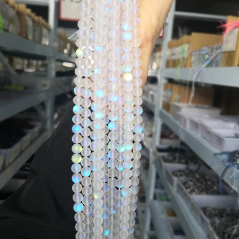 

Matte White AB Frosted Austrian Crystal Round loose Beads For Jewelry Making 6 8 10 12mm Glitter Moonstone Beads Diy Bracelet