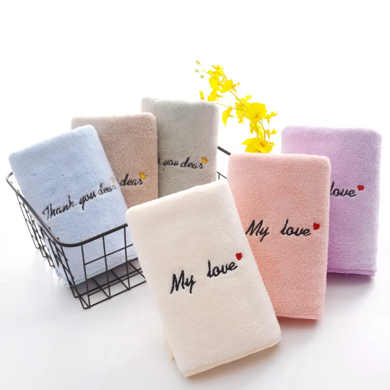 Оптовая продажа мягкое Коралловое бархатное полотенце с вышивкой MY LOVE спасибо