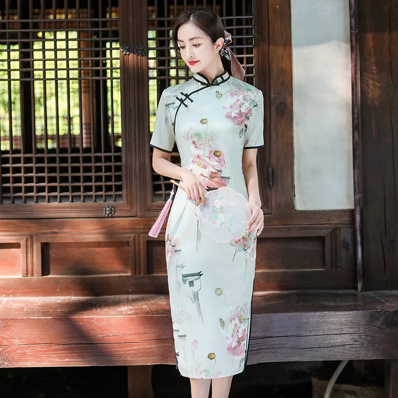 

Женское облегающее платье Qipao, китайвечерние вечернее платье для выпускного вечера, элегантное винтажное платье-Ципао с цветочным принтом, ...