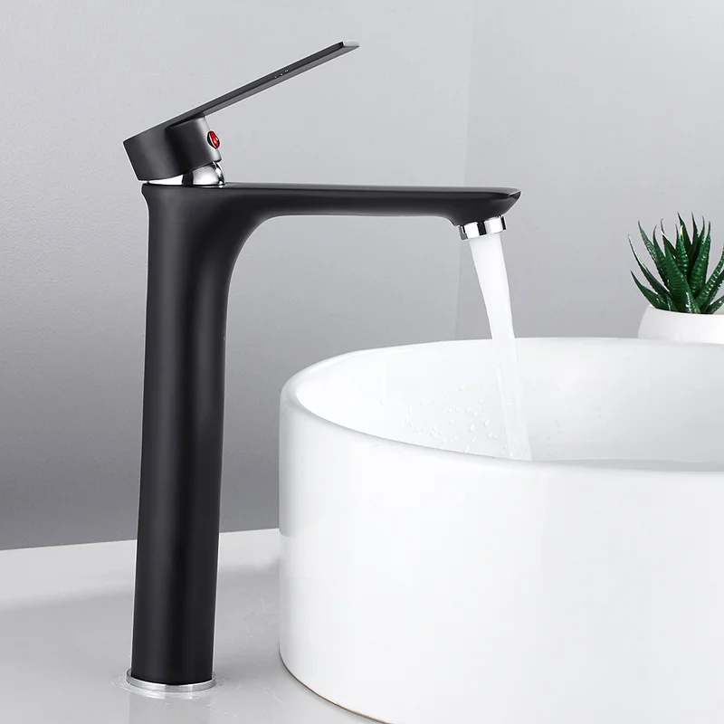 

HOTBEST Brass Basin Faucet Painted Black Faucet Single Hole Single Handle Kitchen Faucet Hot and Cold Waterfall Bathroom Sink