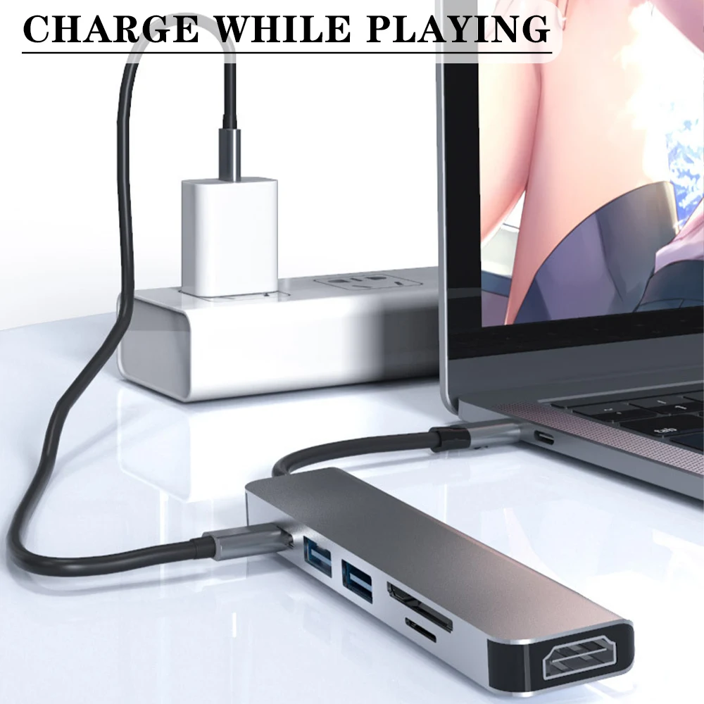 2021 Новый 6In1 мини USB C 3 1 концентратор 6 Порты Тип c-многофункциональный сплитер с 4K HD