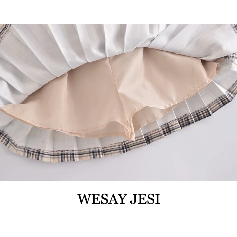 

WESAY JESI Women's Suit Blazers Skirts For Women Plaid Top Long Sleeves Cropped Blazer High Waist Pleated Skirt Chic Office Lady