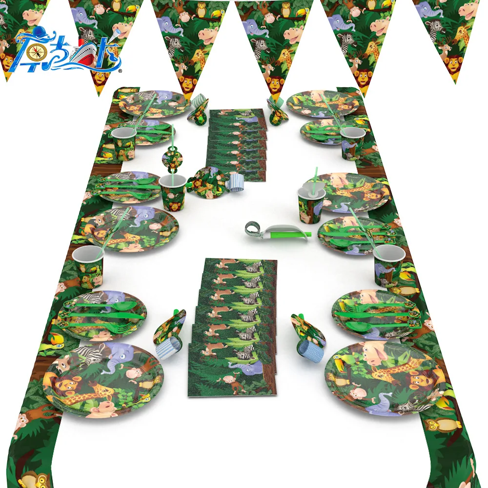 Тарелка одноразовая в виде животного и джунглей для детской вечеринки на день