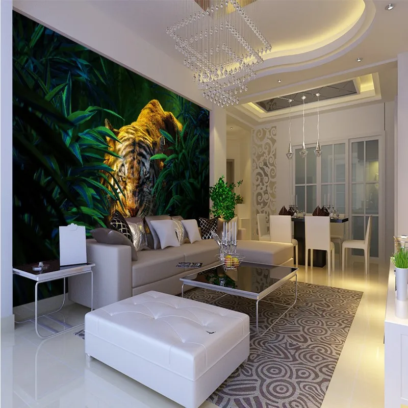 Дропшиппинг пользовательские 3D обои Джунгли тигр живопись фона стены гостиной