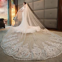 luxury high quality whiteivory long bridal veils cathedral length lace applique 4m wedding veil with comb wedding accessories