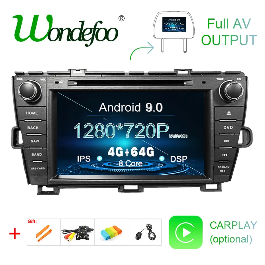 4G 64G ips DSP Android 9,0 AV выход автомобильный dvd-плеер для Toyota Prius 2009-2013 gps-навигация, радио, стерео Мультимедийный ПК