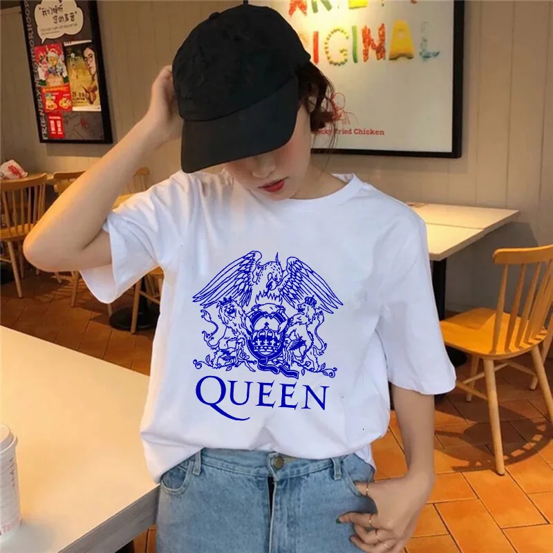 

2021 Streetwear Women T-shirt Queen Graphic Base O-neck Short White Sleeve Tops & Tees Female Fashion Hipster Tee SIZE XXXL
