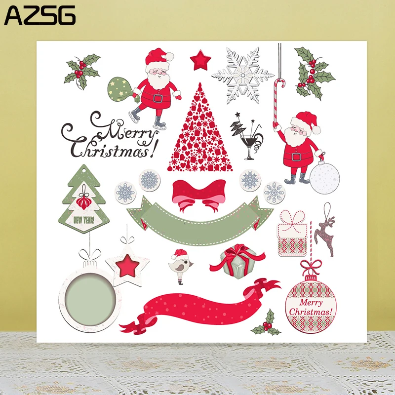 

AZSG Christmas Santa Claus Gifts Snowflake Clear Stamps For DIY Scrapbooking/Card Making/Album Decorative Silicon Stamp Crafts