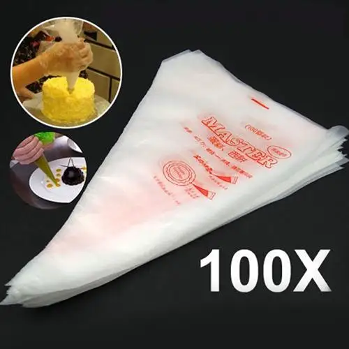 100Pcs Non toxic Plastic Disposable Icing Bags Cake Cream Decorating Piping Bags Cake Cream bag Decorating Pastry Tip Tool
