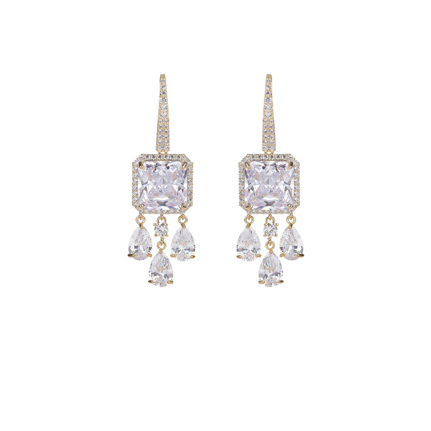 

Cubic Zircon CZ Dangle Earrings for Wedding, Crystals Drop Earring for Bride, Women Girl Birthday Party Jewelry CE11402