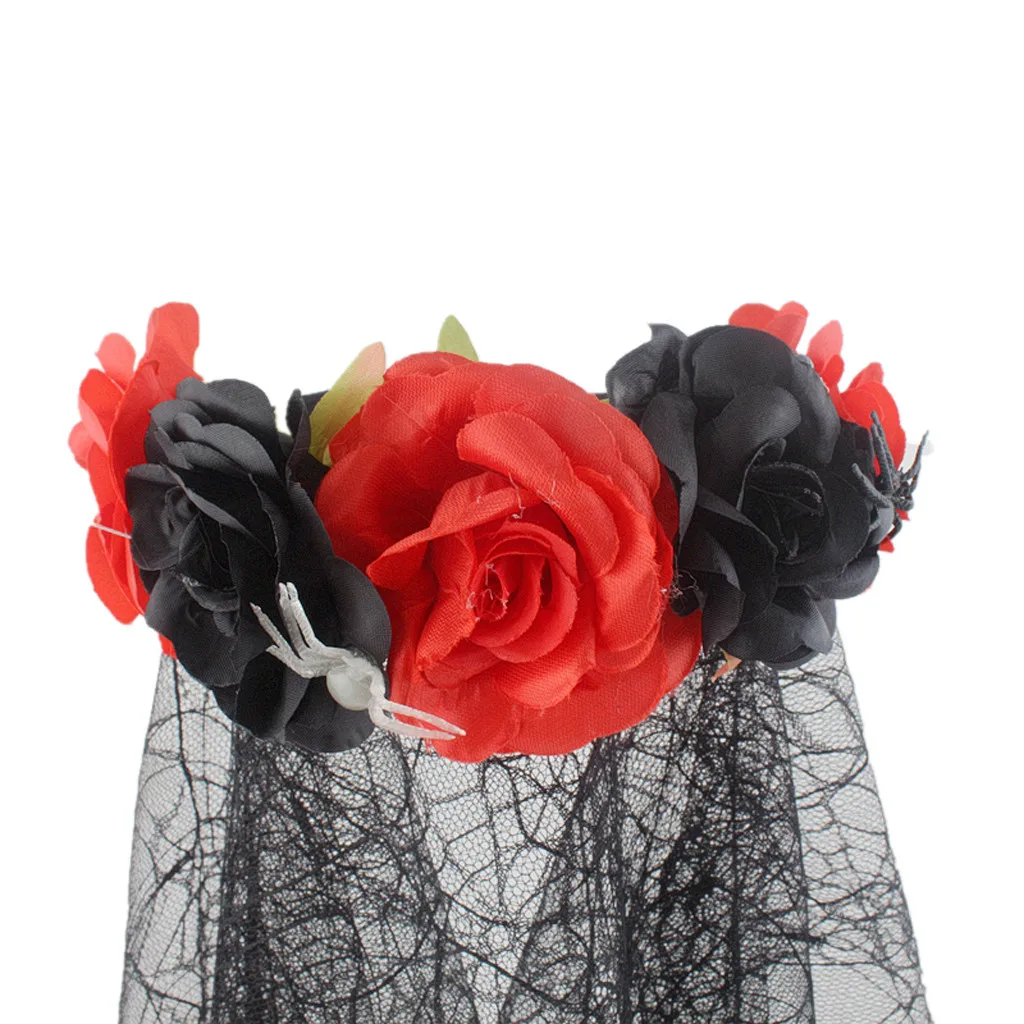 New Design Fashion Adjustable Headband Spider Mesh Halloween Headdress Rose Flower Prom Accessories |