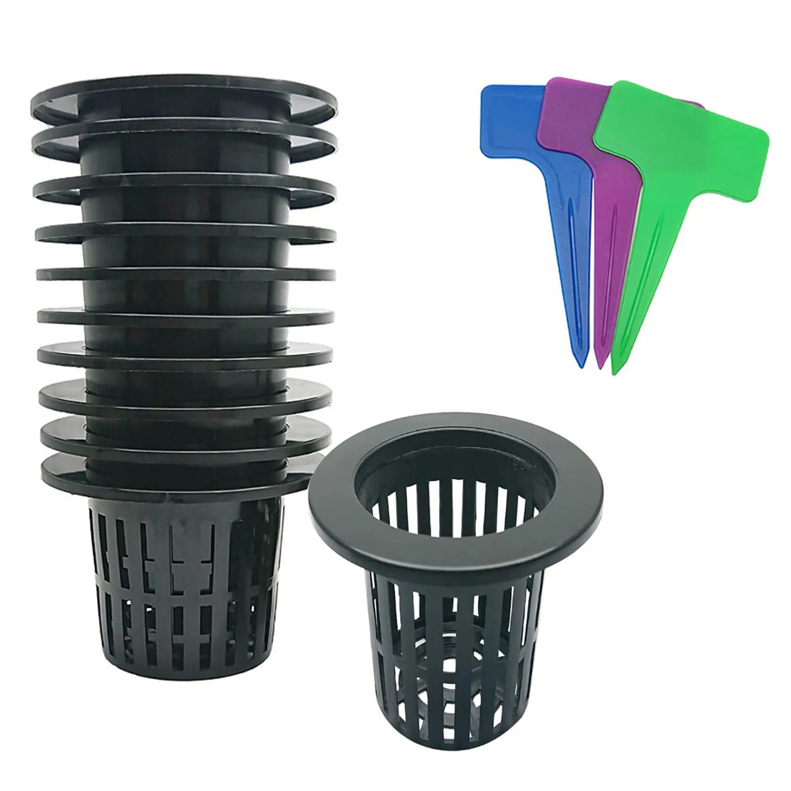 

4 Inch Net Cups Slotted Mesh Pots Baskets with 15Pcs Plant Labels Mesh Pots With Holes At The Bottom Planting Basket