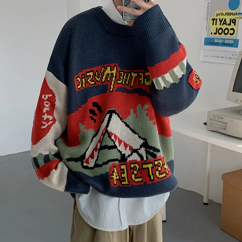 Мужской осенне-зимний вязаный свитер в японском стиле Харадзюку | Мужская одежда