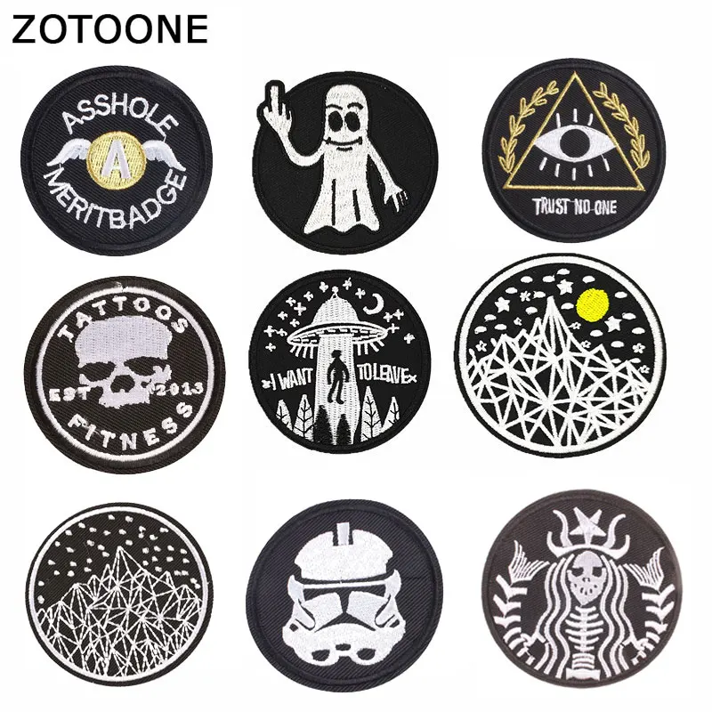Круглая нашивка ZOTOONE для одежды аппликация шитья с вышивкой утюгом черепом из