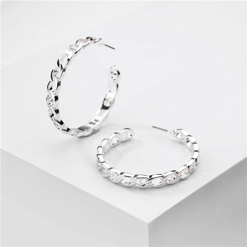 Шикарный стиль простой дизайн большие круглые серьги-кольца в форме цепочки для