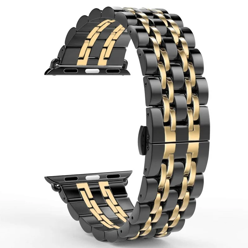Ремешок сменный из нержавеющей стали для Apple Series 4 3 2 1 деловой золотистый браслет