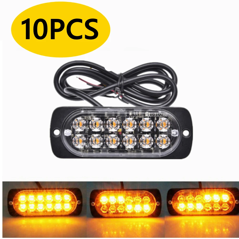 

10PCS Emergency Beacon 12/24V Led Warning Lights Flash Light Bar Trailer Truck Lights 12 Led Strobe Lights Emergency Lights