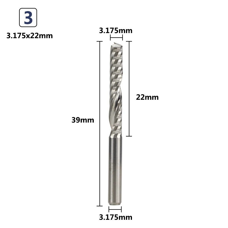 3.175x22x3.175mm XCAN 10 шт. 3,175 мм хвостовик концевые фрезы CNC режущий Длина 15/17 мм/20 мм/22 мм Один Флейта Спираль Фрезы для контурной обработки одиночных каннелюр фреза - Длина режущей кромки: 3.175x22x3.175mm