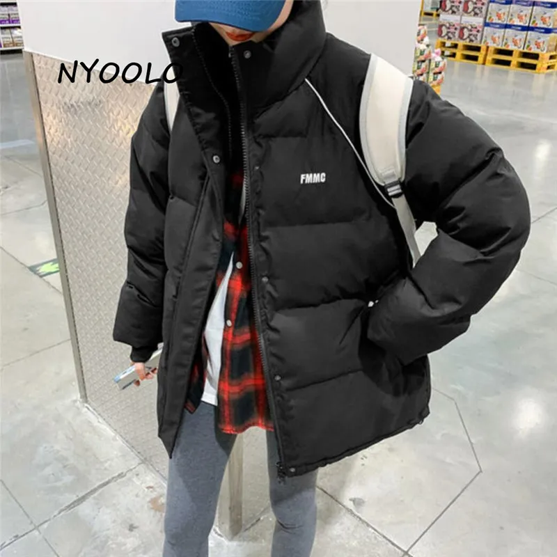 

Женская Стеганая куртка на молнии NYOOLO, однотонная теплая куртка оверсайз с воротником-стойкой и длинным рукавом, верхняя одежда на зиму