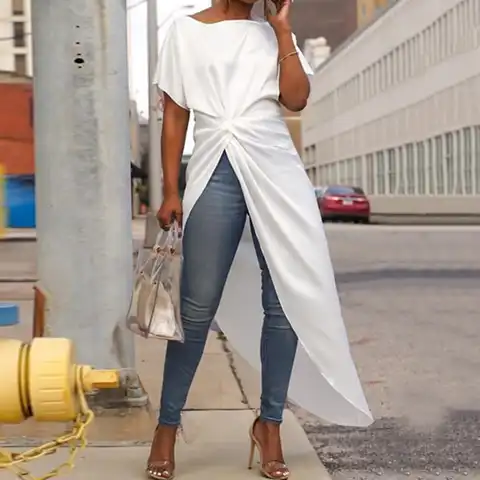 Women Blouse Asymmetrical 2022 Summer Casual Sexy Split Hem Party Tops Long Ladies Office Shirts Tunic Blusas 2022