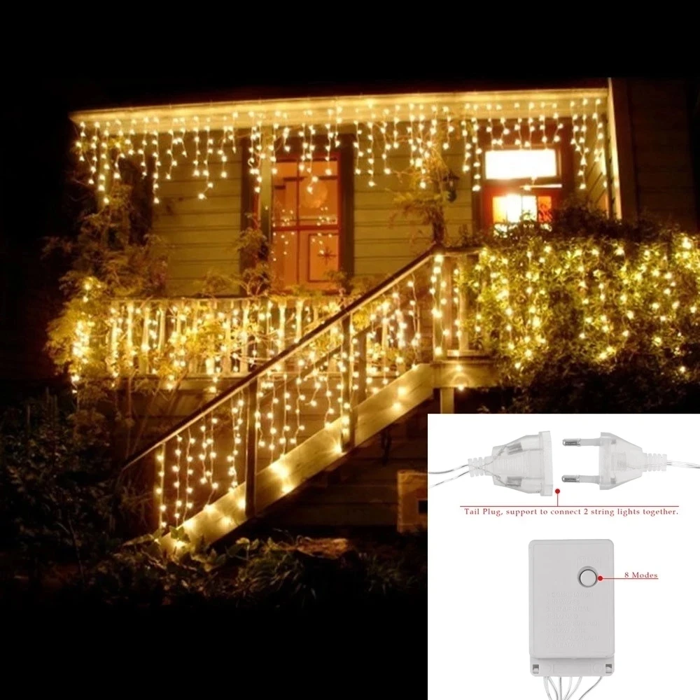 

Decorative Led 5M Curtain Icecle Led String Light Droop 0.4/0.5/0.6m Christmas Holiday Garlands Faiy Xmas Party Garden Stage