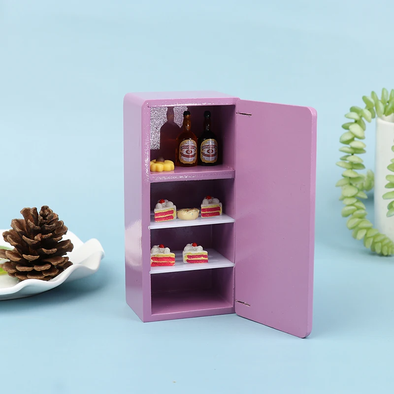 

1:12 Dollhouse Furniture Purple Wooden Fridge for Kitchen or Dining Room or Living Room Decor, European Style