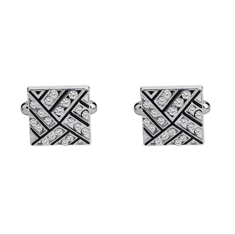 

Popular Metal 1.8cm Zinc Alloy Black Enamel White Rhinestone Crystal Charm Men's Shirt Cuff link One Pair xyc187