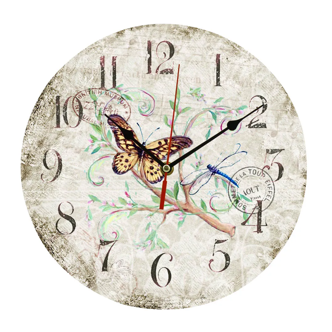 

Frameless printing MDF Wooden Material wall clock Round Plane Shape Silent Movement Dry Battery Power Retro Design Decoration
