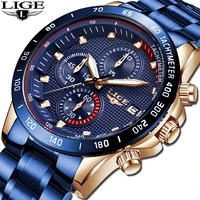 lige hot fashion mens watches top brand luxury wristwatch quartz clock blue watch men waterproof chronograph relogio masculino