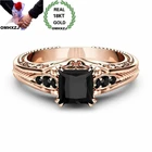 OMHXZJ, оптовая продажа, европейский модный подарок женщине на день рождения и свадьбу, блестящее квадратное черное циркониевое кольцо 18 карат из розового золота RR981