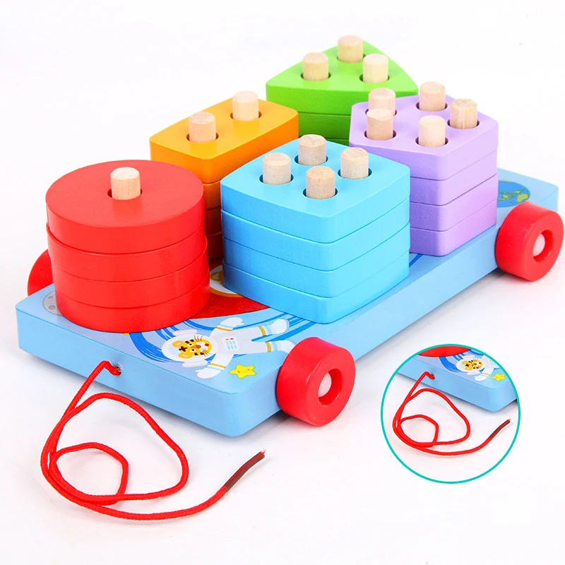 

Baby Montessori wooden toys Geometric Shape Building Blocks Matching Games Color Cognitive Children's Early Educational Toys