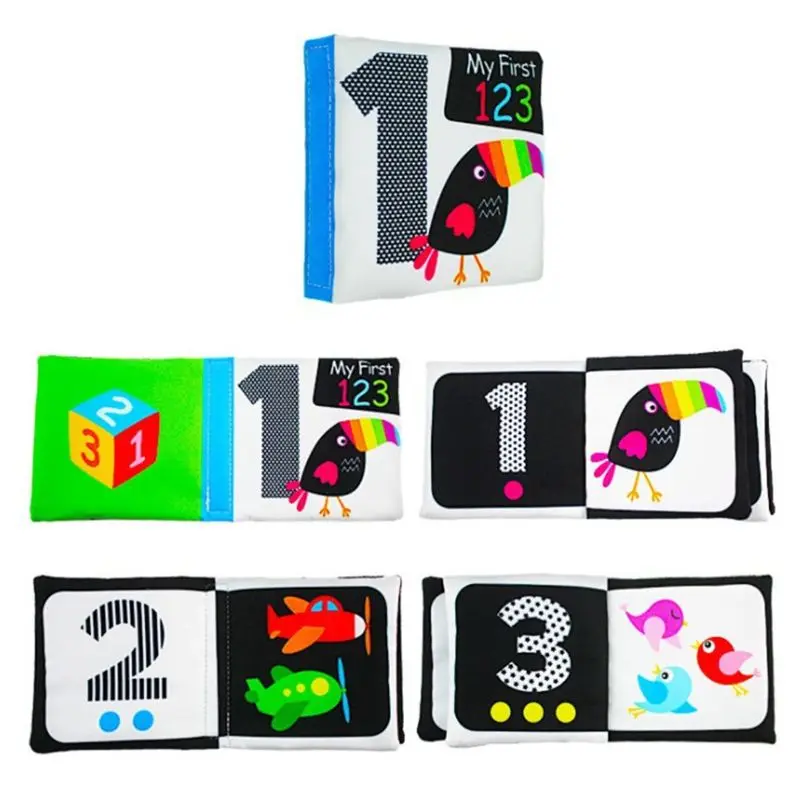 

N7ME Baby First Soft Activity Cloth Book Set High Contrast Black and White Interactive Crinkle Soft Book Bundle for Infant, Baby