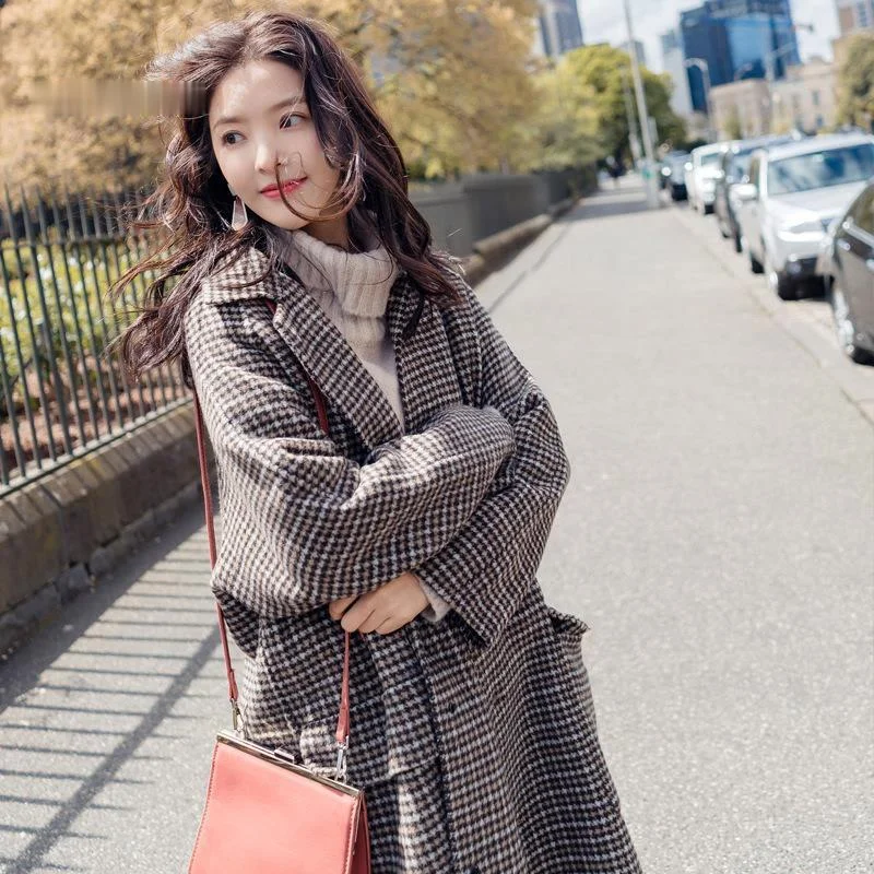 

Высококачественная осенне-зимняя шерстяная куртка средней длины Zoulv 2021 в Корейском стиле для студентов, выше колена, женское клетчатое паль...