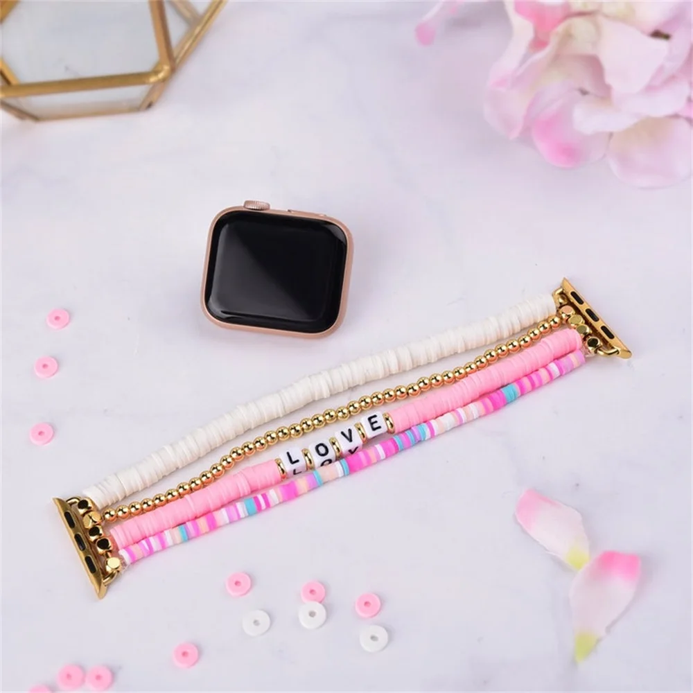 Love Band For Apple Watch 38 40 42 44mm Bohemia Style Customizable Name strap For Iwatch Series 7654321SE Kawaii Pink ​Wristband