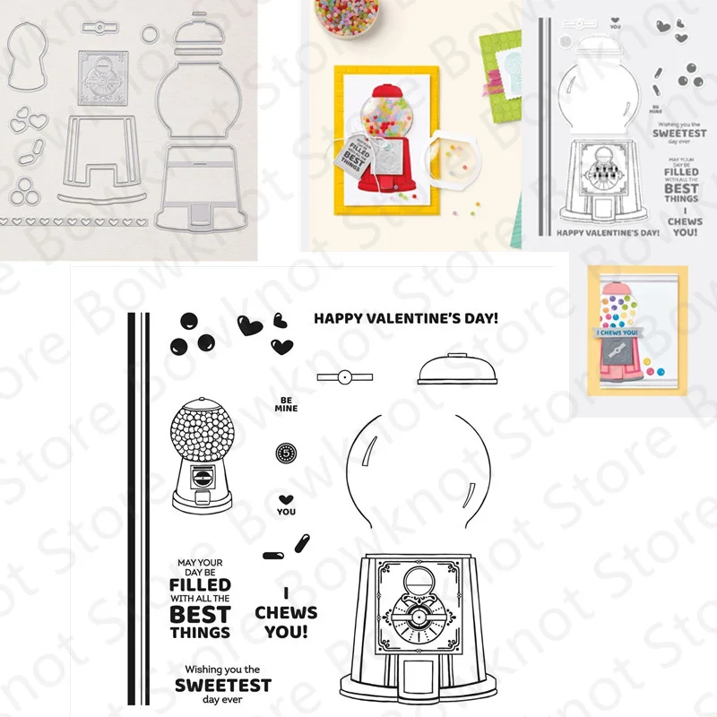 

Gumball Greetings Metal Cutting Dies And Clear Stamps For Scrapbooking Decor Embossing Template Greeting Card Handmade 2022 New