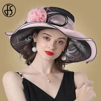 fs organza wedding hat for women kentucky derby pink hats ladies tea party large flower wide brim fascinator vintage fedoras