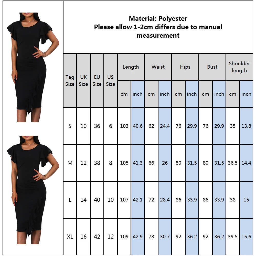 Женское платье с оборками на рукавах элегантное черное облегающее для свадебной