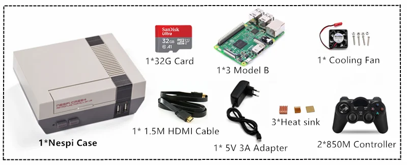 Игровая приставка Retroflag NESPI+ ТВ Raspberry Pi 3B для видеоигр Поддержка HDMI Out предварительная установка многоязычных Recalbox и игр